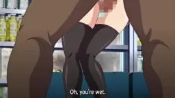 Blonde Anime-Girl in gestreiftem Polo kniet vor dunklem Kollegen